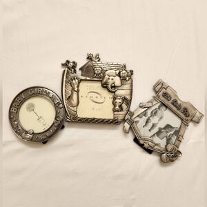 Vintage Pewter Noah’s Ark Picture Frame, Baby Girl & Baby Boy Frame